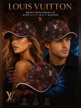 New!🔥Louis Vuitton Brown Monogram Cap with Orange & Blue Accents!🔥